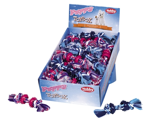 Nobby Rope toy för valp: en låda med färgglada tuggleksaker i rep för valpar.