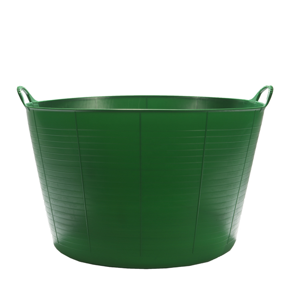 Flexikorg XL 75L GRÖN: stor grön plastbalja med två sidohandtag, på vit bakgrund.