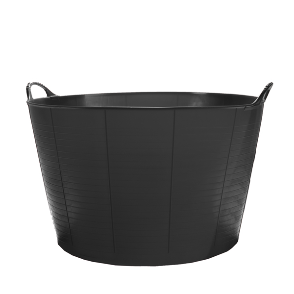 Flexikorg XL 75L SVART svart plastbalja med två handtag, framifrån mot vit bakgrund.