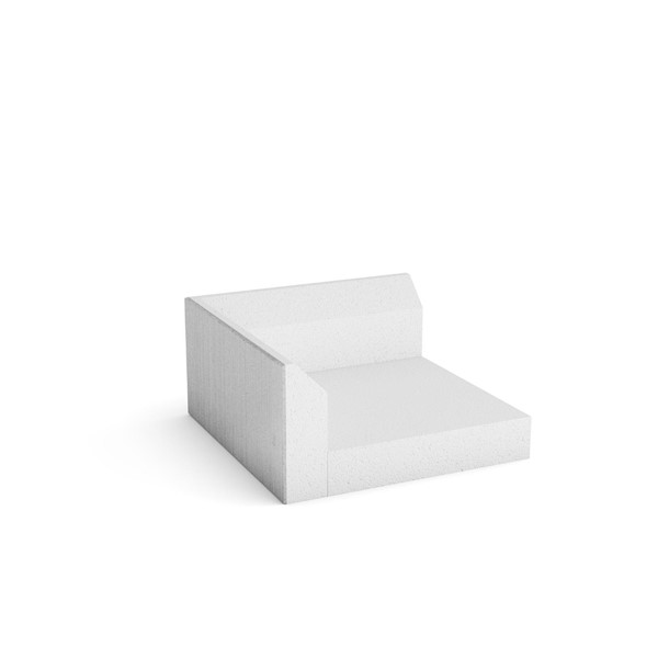 L-ELEMENT HÖRN S200 BORSTAT 600X300, vit minimalistisk L-formad loungestol med lågt ryggstöd.