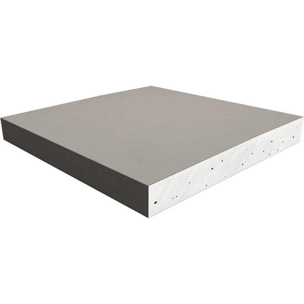 En rektangulär, grå gipsskiva, 2500x1200 mm, 12,5 mm tjock med släta ytor.