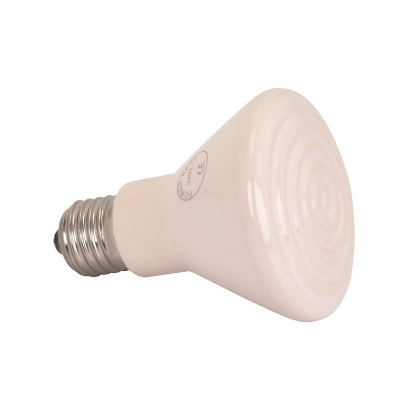 Värmelampa keramisk 150w med skruvsockel av metall, här liggande på sidan.