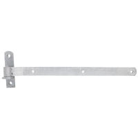 HAKGÅNGJÄRN 600X40X8 FZV BÅREBO: portgångjärn i metall med 3 skruvhål och lång rak arm.