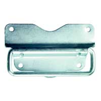 KOFFERTHAND T708Z 100 SB BÅREBO: väggfäste i metall med 4 skruvhål och ett böjt handtag.