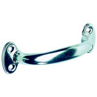 DRAGHANDTAG T782N 125 SB BÅREBO: blankt metallhandtag med två monteringsplattor och skruvhål.