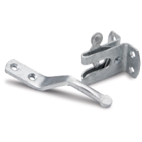 KLINKLÅS NR10 FZV SB BÅREBO grindspärr med monteringshål på vit bakgrund.