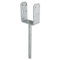 STOLPHÅLLARE PSU 73X40 är ett U-format stolpankare i metall med en gängad stångbas för betong.