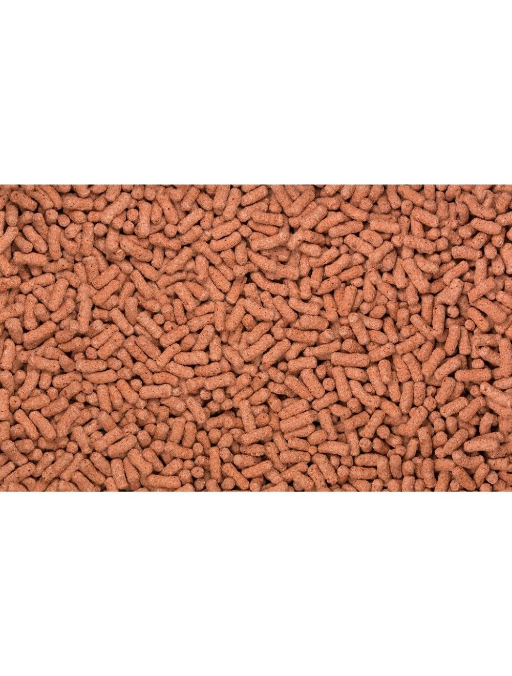 Närbild av en stor hög med DP Pond Sticks Rød 4 kg bruna cylindriska pellets för djurfoder.