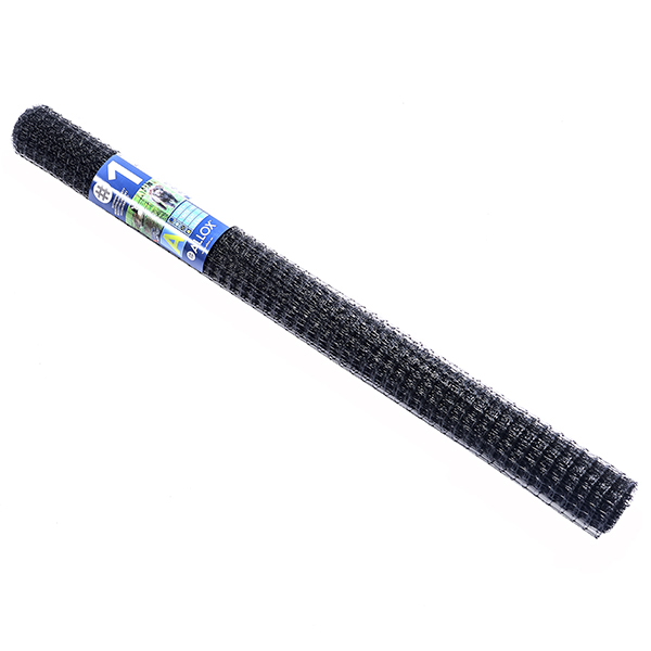 Ett SKYDDSNÄT 1A - 10m svart nätstängsel upprullat med en blå etikett på vit bakgrund.