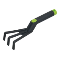 HANDLUCKRARE är en svart och grön trädgårdshandkratta med tre spetsar.