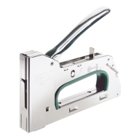 HÄFTPISTOL R34E ERGONOMIC RAPID är en handhållen häftpistol av metall med ett böjt handtag.