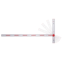 GIPSVINKEL STÄLLBAR PS 120: justerbar T-kvadratlinjal i genomskinlig plast med vinkelpositioner.