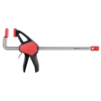 SNABBTVING QCX 30 HULTAFORS stångklämma med rött/svart handtag och käftplattor på silverfärgad metallstång.