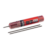 Ett REFILL STIFTPENNOR GRAFIT HRD G HUL rör med metallstavar inuti och två stavar bredvid.