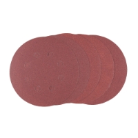 Fyra runda, rödbruna sandpappersskivor staplade något överlappande på varandra.