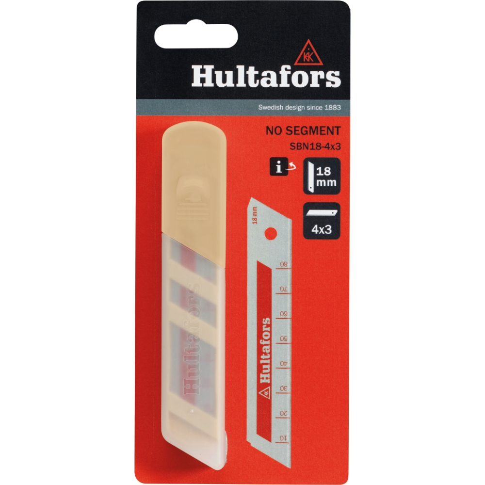BRYTBLAD FLEX 18MM SBN18-4X3 blad i beige fodral, förpackade på ett rött kort.