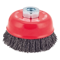 GRYTBORSTE TBW 100 X M14 TRÅD 0,3: Koppborste av röd ståltråd med metallborst och sexkantsmutterfäste.