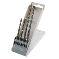 HAMMARBORRSET HM SDS 5-8MM 4DEL: Fyra borrkronor i en plasthållare mot en vit bakgrund.