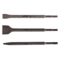 MEJSELSET SDS-PLUS 3 DELAR: tre SDS-plus mejselbitar som är horisontellt placerade.