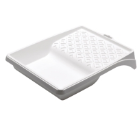 FÄRGTRÅG 10CM: Färgbricka i vit plast med strukturerad yta för användning med roller.