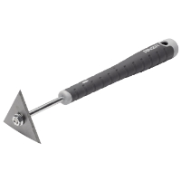 Handhållen TREKANTSSKRAPA 80MM med svart handtag och triangulärt metallblad.