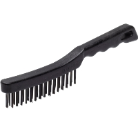 STÅLBORSTE 2-RAD: Svart stålborste med böjt skaft och styva borst för rengöring av ytor.