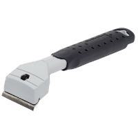 En grå och svart FÄRGSKRAPA 2-KOMP 30MM borst för djurvård med ett metallblad.