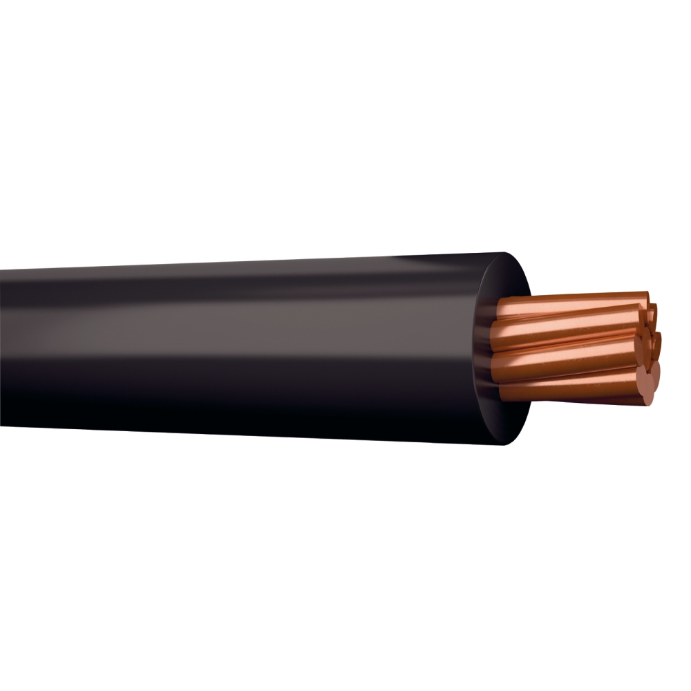 Närbild på KABEL FQ 1,5 SVART 20M med blottade koppartrådar i änden.