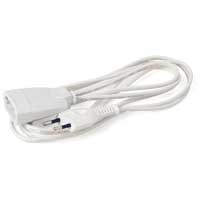 Vit förlängningssladd med tvåpolig stickpropp och ett uttag.