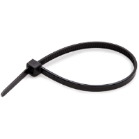 BUNTBAND 2,5X100 SVART SB 25 BÅREBO bildar en ögla med sin ände trädd genom låshuvudet.