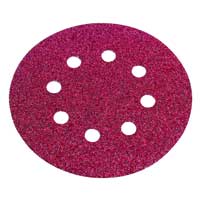 SLIPRONDELL 125 K60 SB 5P PEX: rund röd sandpappersskiva, 8 hål runt mitten.