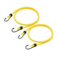 Två BAGAGESTROPPAR 1000MM gula bungee-linor med svarta krokar, upprullade sida vid sida.