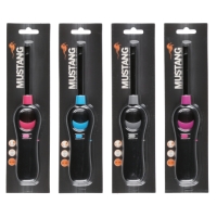 Fyra BRASTÄNDARE 21CM-tändare i svarta förpackningar, var och en med en unik knappfärg.