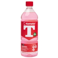 En 1L flaska BRÄNSLESPRIT T-RÖD med röd kapsyl och etikett.