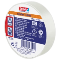 ISOLERINGSTEJP VIT 19MMX20M vit Tesa eltejp med blå/röd etikett och säkerhetssymboler.
