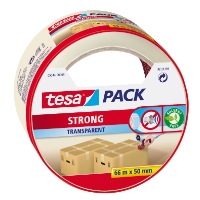 Rulle PACKTEJP 50MM 66M TRANS 5044 TESA transparent tejp, röd och vit förpackning.