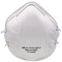 ANDNINGSSKYDD P2D 3P ETC vit FFP2-mask med text, elastiska öronband, vy framifrån.