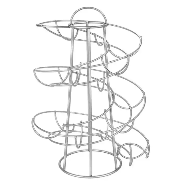 Äggsnurra Silver är en spiralformad metallställning avsedd för förvaring eller utdelning av ägg.