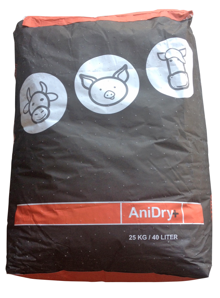 AniDry+ svart väska med ko-, gris- och hästsymboler, storlek 25 kg/40 l.