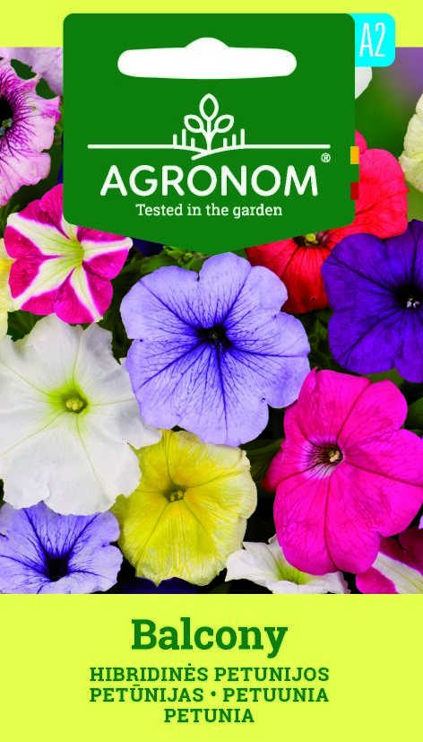 Petunia Balcony, Mix frön-rosa, lila, gula och vita blommor på ett paket.