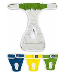 Fyra färgade idrottssupportrar med en central öppning, visas i blått, gult, grönt och vitt.