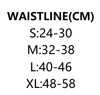 Midjemått i cm: S 24-30, M 32-38, L 40-46, XL 48-58.