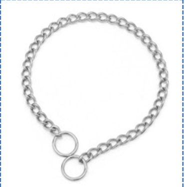 SUS 304 Strong halskedja - xs: silverfärgad metallkrage med ringar i båda ändar, liggande platt.