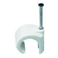 CLIPS 10-14 RUND VIT 100 PP BÅREBO fäster kablar på ytor med en spik.