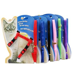 Kattsele m koppel set i assorterade färger på kattformad kartongförpackning.