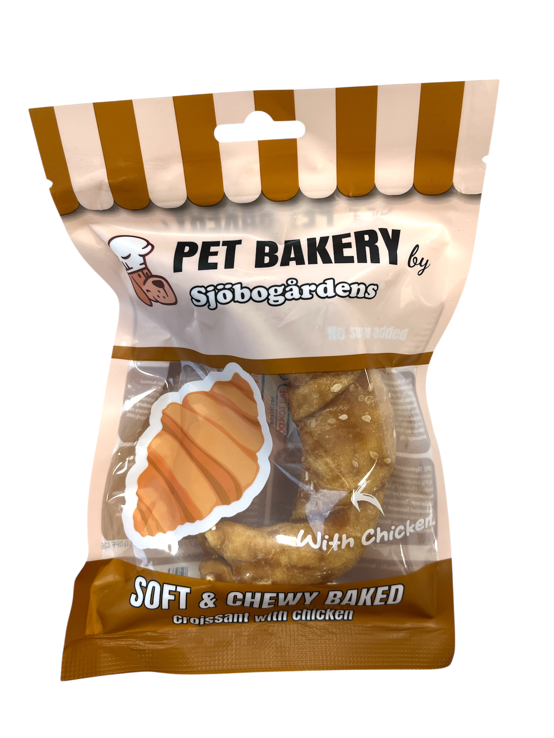 En påse Pet Bakery Croissant mjuka och sega hundgodisbitar med kyckling.