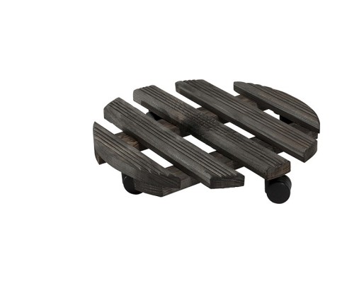 FAT PÅ HJUL TRÄ/SVART-växtställ i trä med lameller och fyra hjul på undersidan.