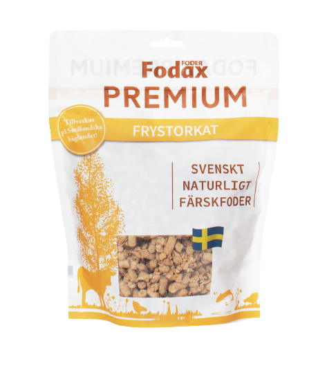 En 300 g påse Fodax Premium - Frystorkad frystorkat foder för sällskapsdjur.