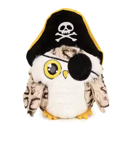 Ugglan Hasse uggla plyschdjur med pirathatt och ögonlapp.