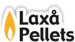 LAXÅ VÄRMEPELLETS SEX MM-logotyp med en gul flamikon till vänster.